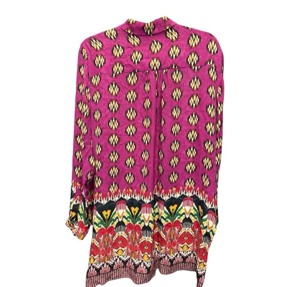 Etro 100% Silk Button-Up Blouse Pink Ikat Print Size US 10 (IT 46) - Picture 10 of 15